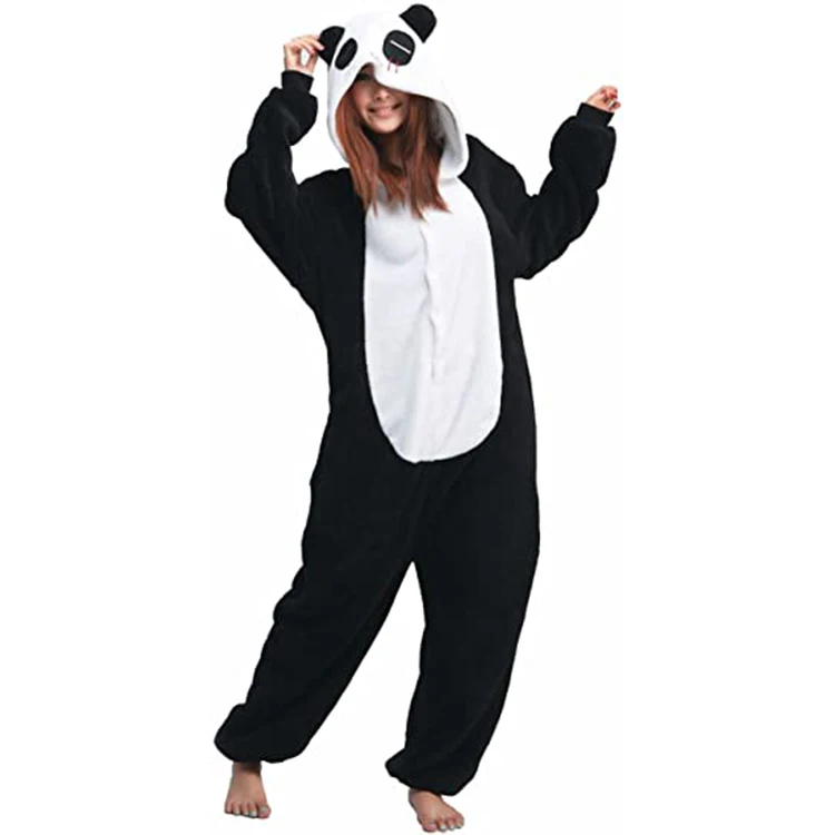 

Wholesale Adult Costume Animal Panda Plus Size Flannel Onesie Pajamas Sleepwear, Black