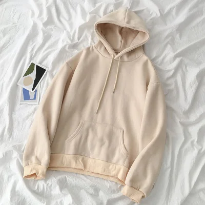 

Velvet Thickened Sweatshirt Women Casual Solid Long Sleeve Loose Tops Pullover Female Autumn Winter Hoodies, Picture shows