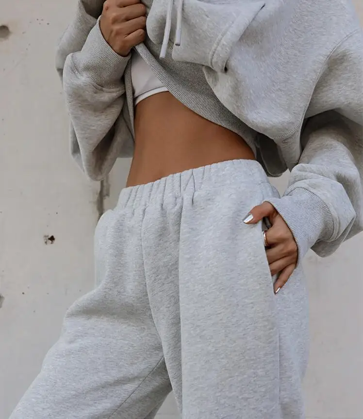 Custom Cotton Oversized Two Piece Hoodie Running Joggers Set Women ...