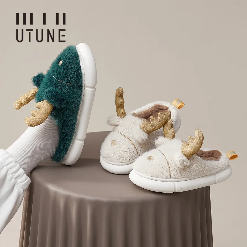 

Winter Women Rabbit Wool Home Shoes EVA Men Shoes Pantuflas de mujer Furry Cartoon Slippers Christmas