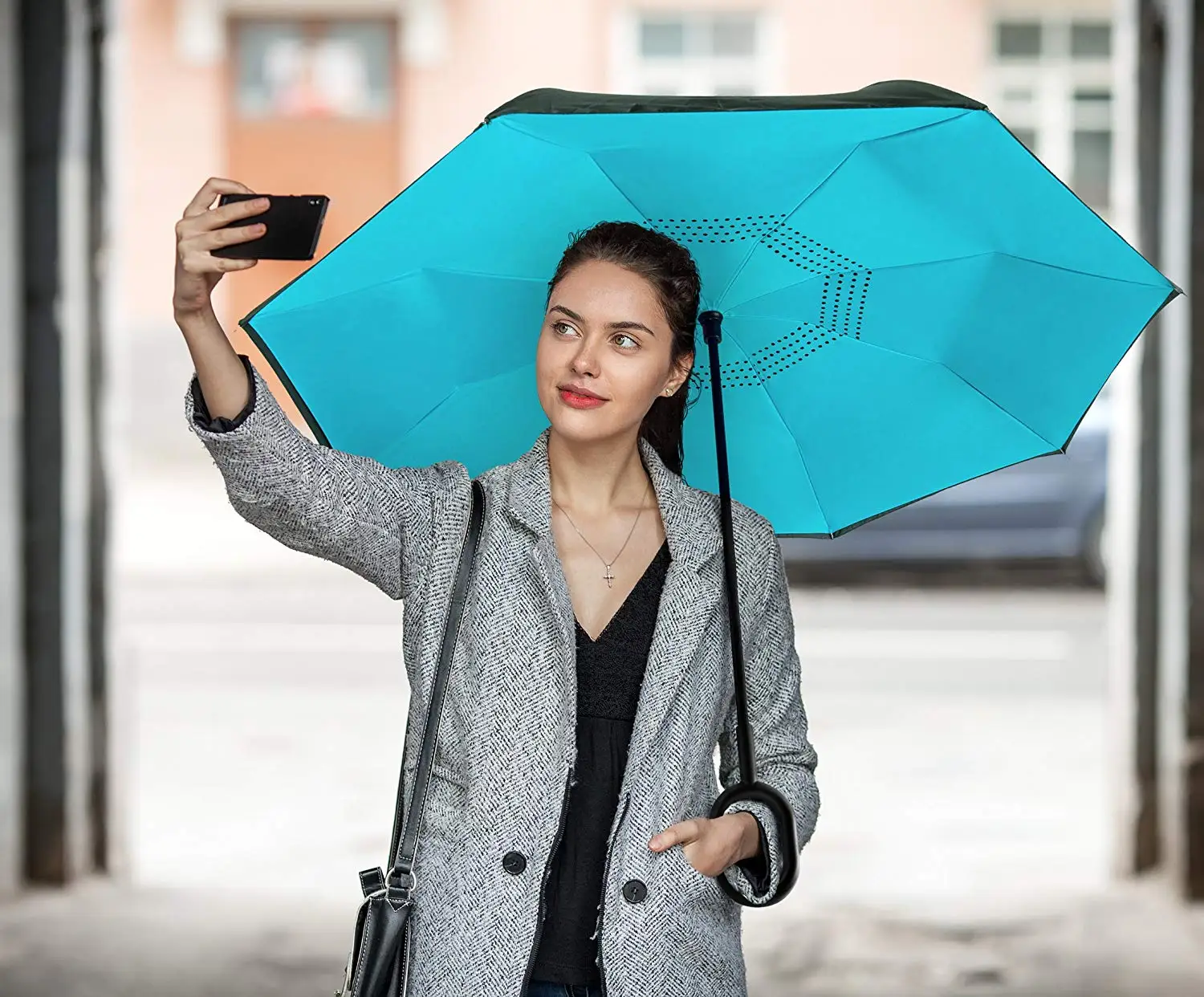 Windproof Inside Out Umbrella for Women with C-Shaped Handle ZOMAKE Inverted Umbrella Double Layer Reverse Umbrella Large Upside Down Umbrella with UV Protection 
