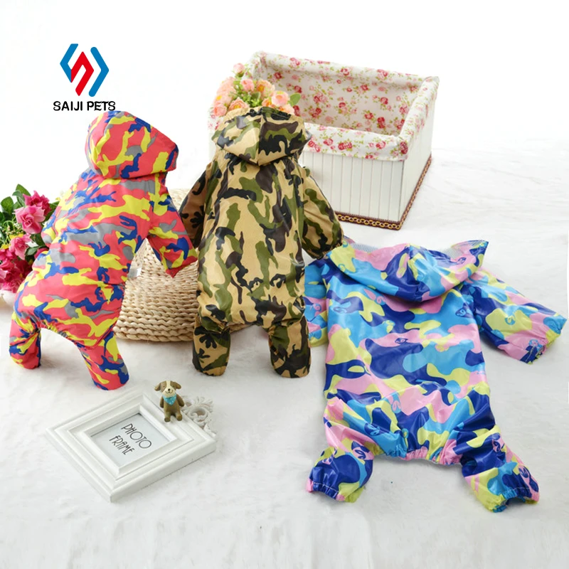 

Saiji custom pets summer rain coat dog clothes and fashion cheap waterproof camouflage apparel, Pink, blue, yellow, customized color