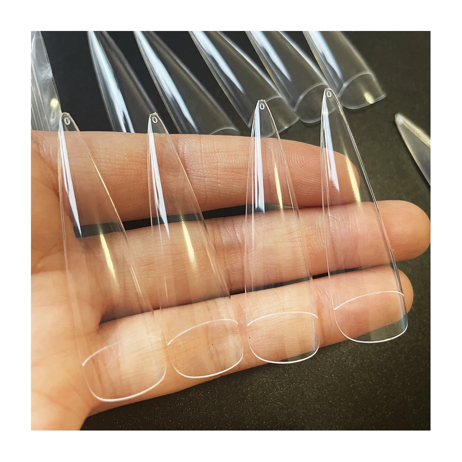 

500Pcs Bag Clear Natural 3XL Stiletto Nails Full Cover ABS Traceless Nail Tip XXL extra long c curve Artificial Fingernails