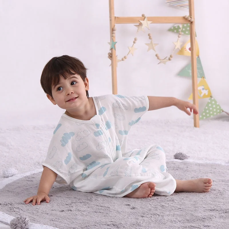 

Hot Sale 2-layers Muslin Baby Sleeping Bag Short Sleeve Baby Summer Sleeping Bag