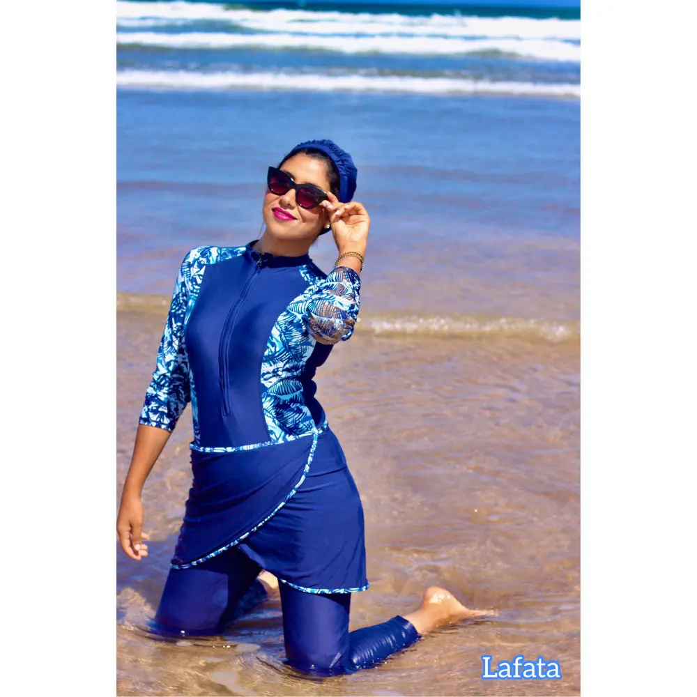 

New design plus size women long sleeve swimming suit burkini four piece muslim swimwear women hijab modest swimsuit swim dress, Shown