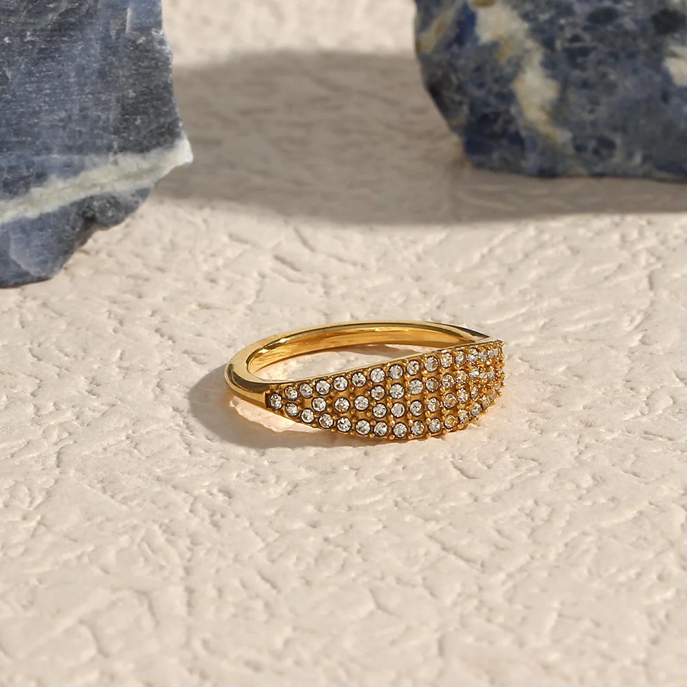 

Elegant 18K Gold Plated Shining Zircon Thin Diamond Ring Stainless Steel Jewelry Rings Women Jewelry