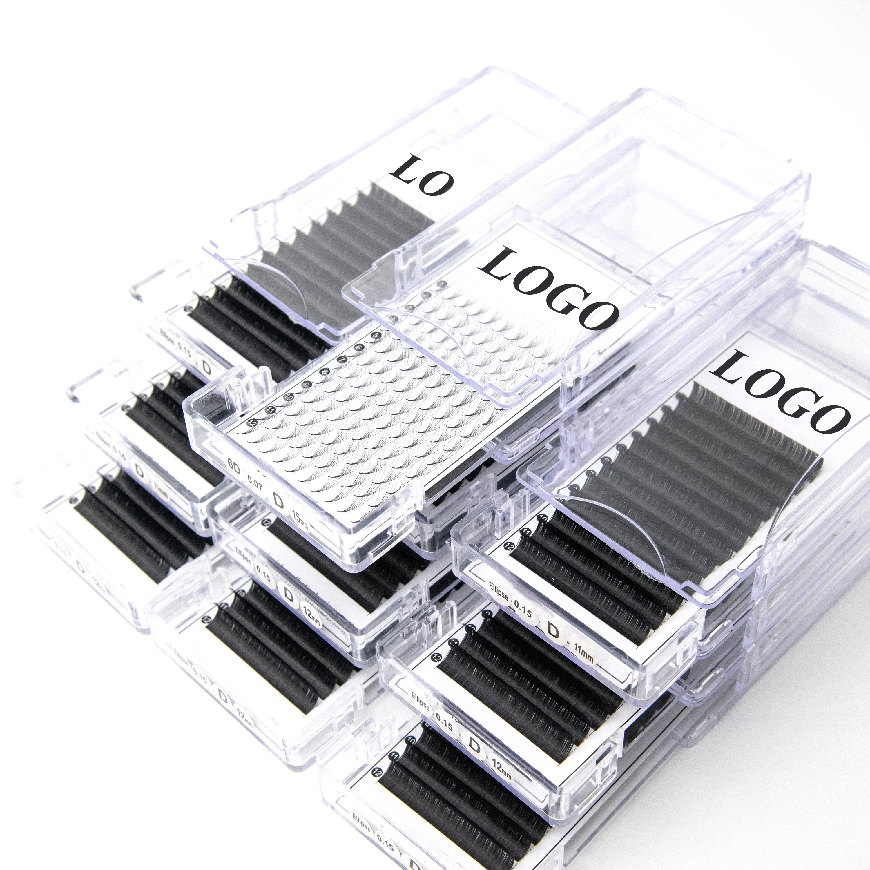Wholesale 8-17mm Length Volume Lashes Extensions Trays with C Curl Private Label 0.03 0.05 0.07 CC DD