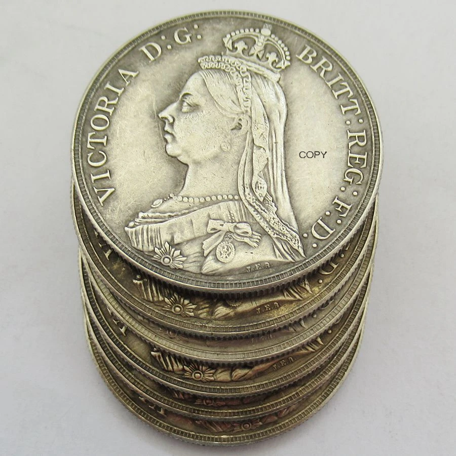 

Reproduction UK Whole Set of 6 pcs (1887-1892) 1 Crown - Victoria 2nd portrait Silver Plated Coins