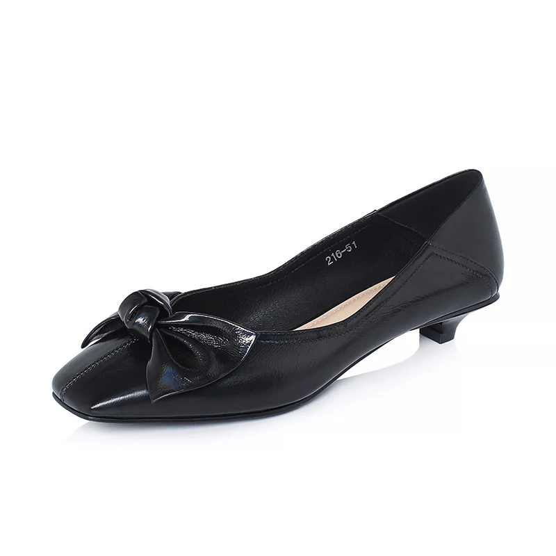 

Universe K018 New Arrival 2020 Bowknot Comfortable Low Heel Ladies Pumps Genuine Leather Dress Shoes Women, Black/white/yellow