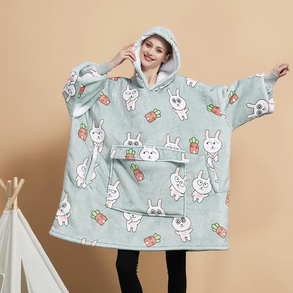 

Custom Drawing Giant Pocket Design Wearable Plush Sherpa Throw Blanket Oversized Sweatshirt Hooded Hoodie Blanket