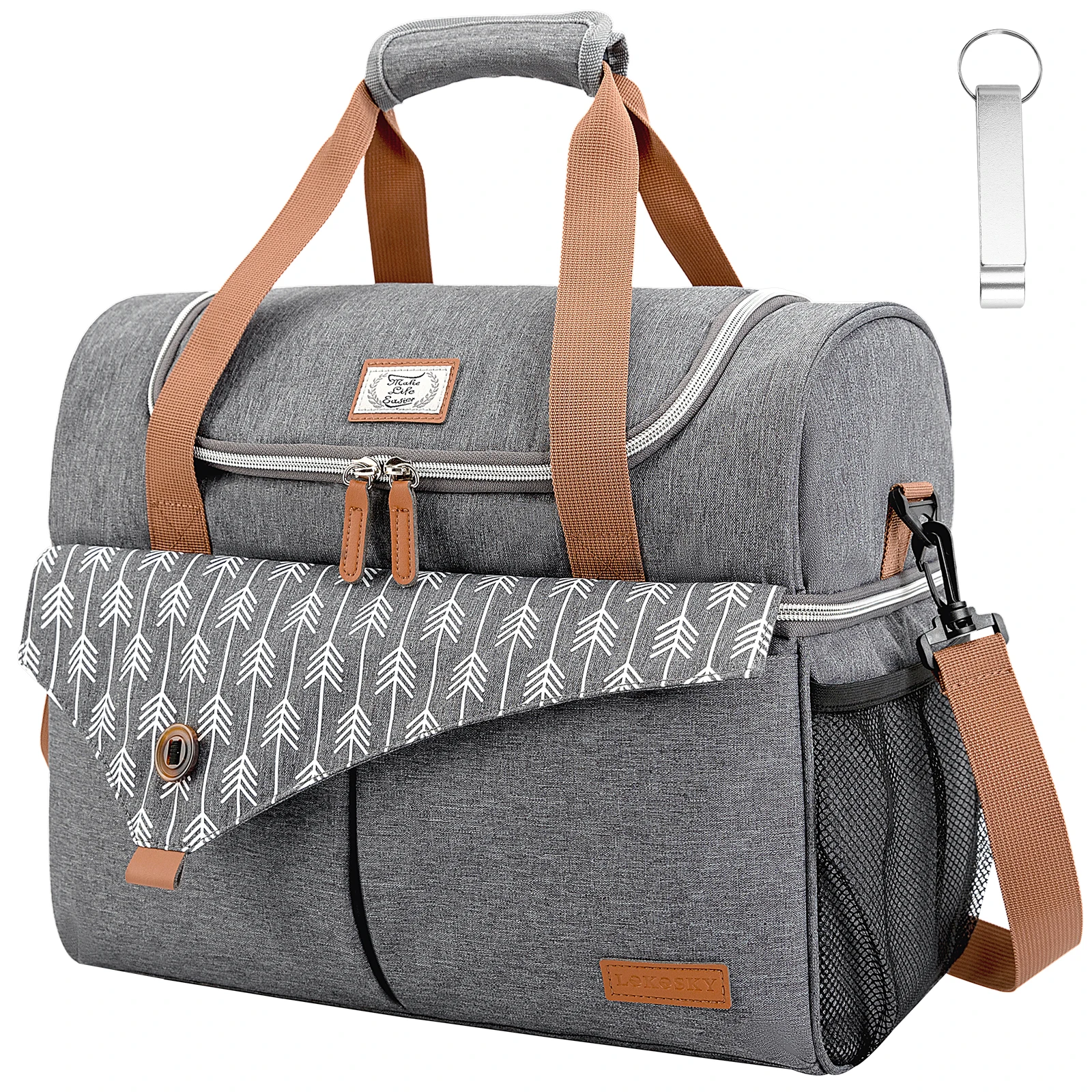 

Custom double arc top cooling bag shoulder lunch bag family picnic round wine cooler bag with corkscrew, Gray, oem