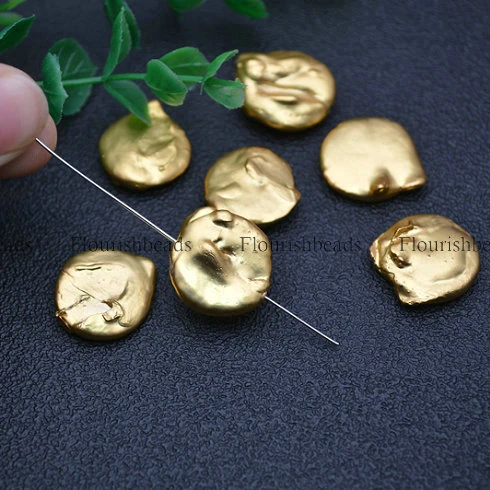 

Full Gold plating Natural Fresh Water Pearl Coin Beads Jewelry making supplies