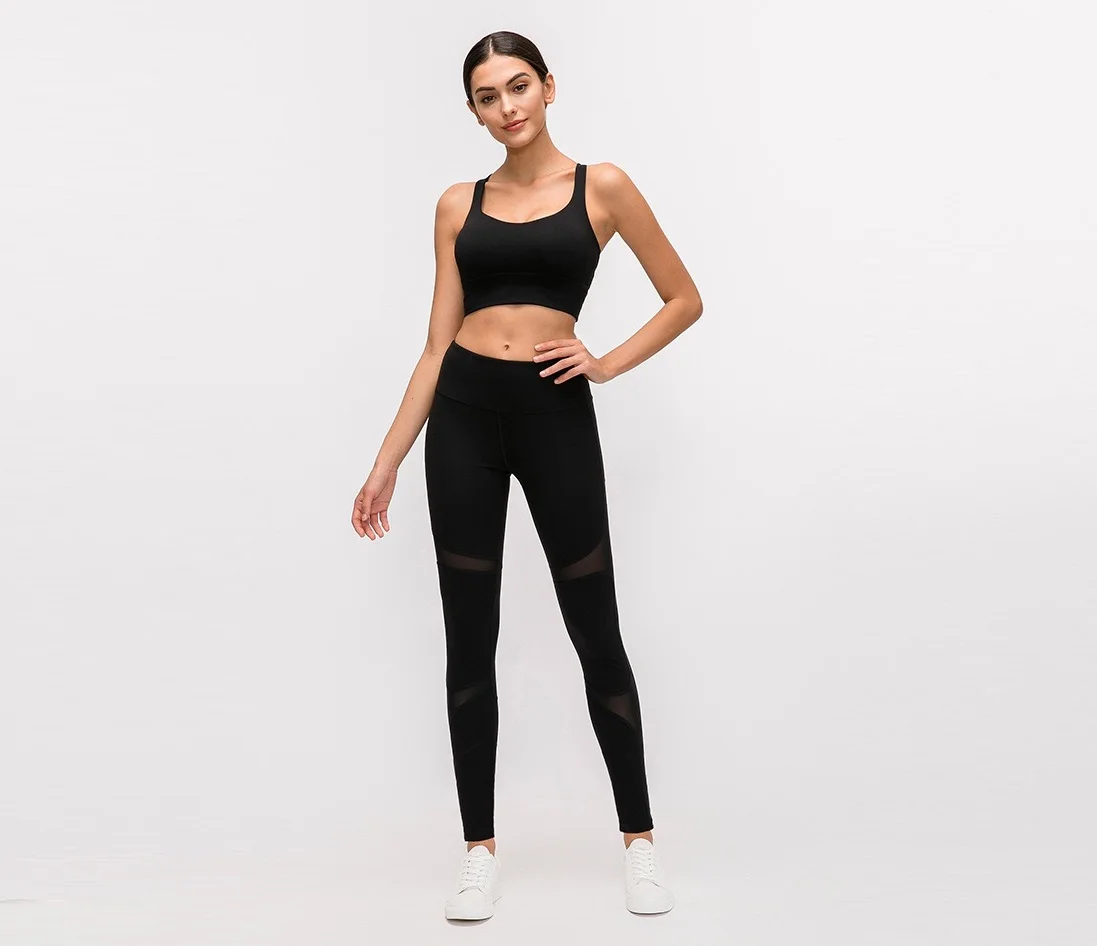 

BBDQ19075 High end custom new mesh stitching women sports leggings solid color dance fitness pants high elastic yoga leggings