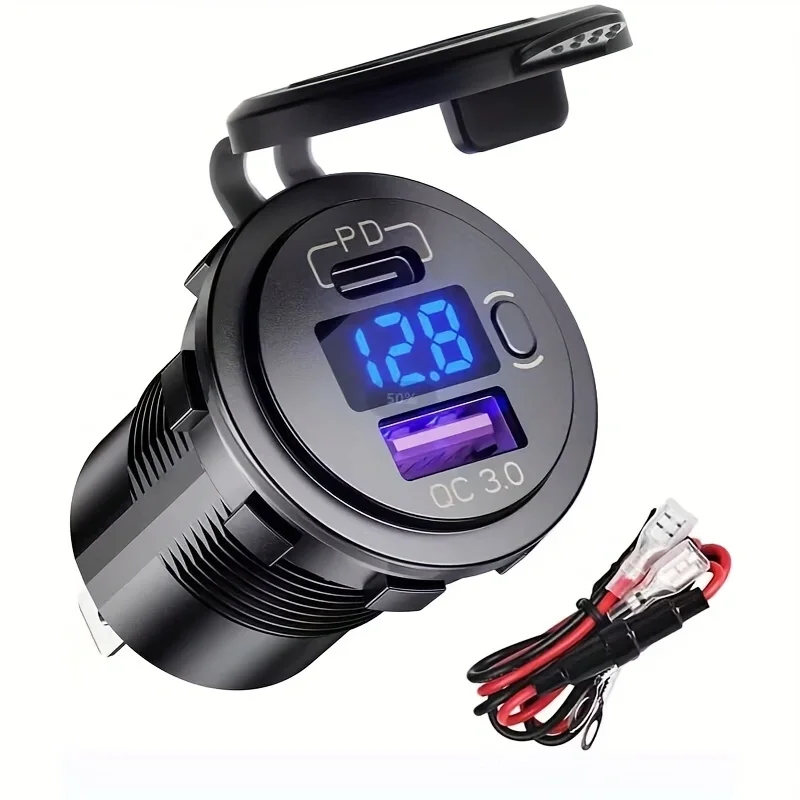 

Type C QC3.0 USB Charger Waterproof Dual USB Car Charger 6A 12V Fast Car Charger DC Voletmeter and Switch Control For Car