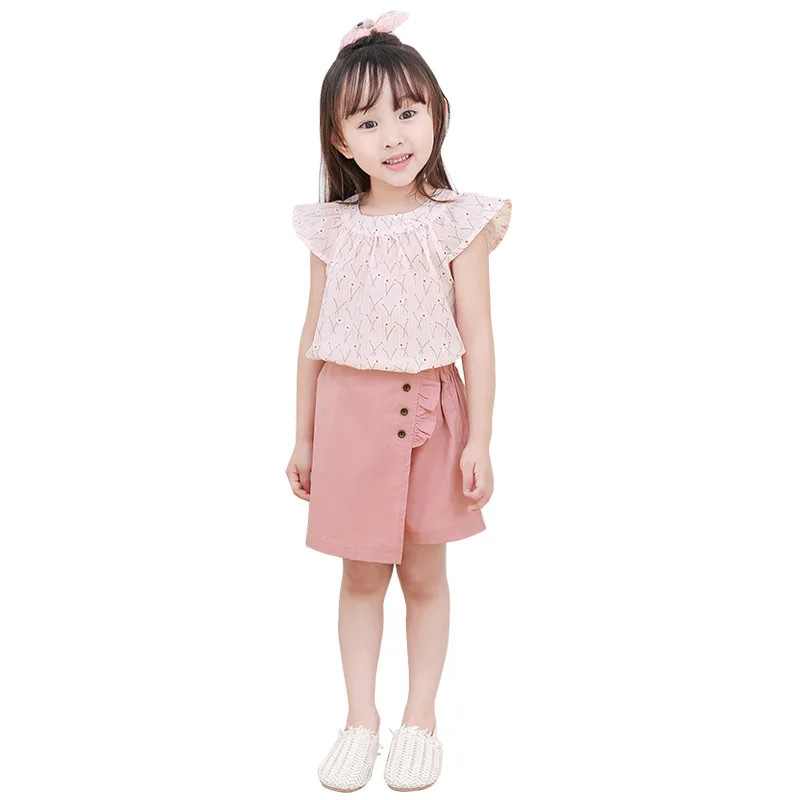 

High quality girls summer suit 2021 new summer casual fashion pure cotton baby girl short sleeve two-piece suit