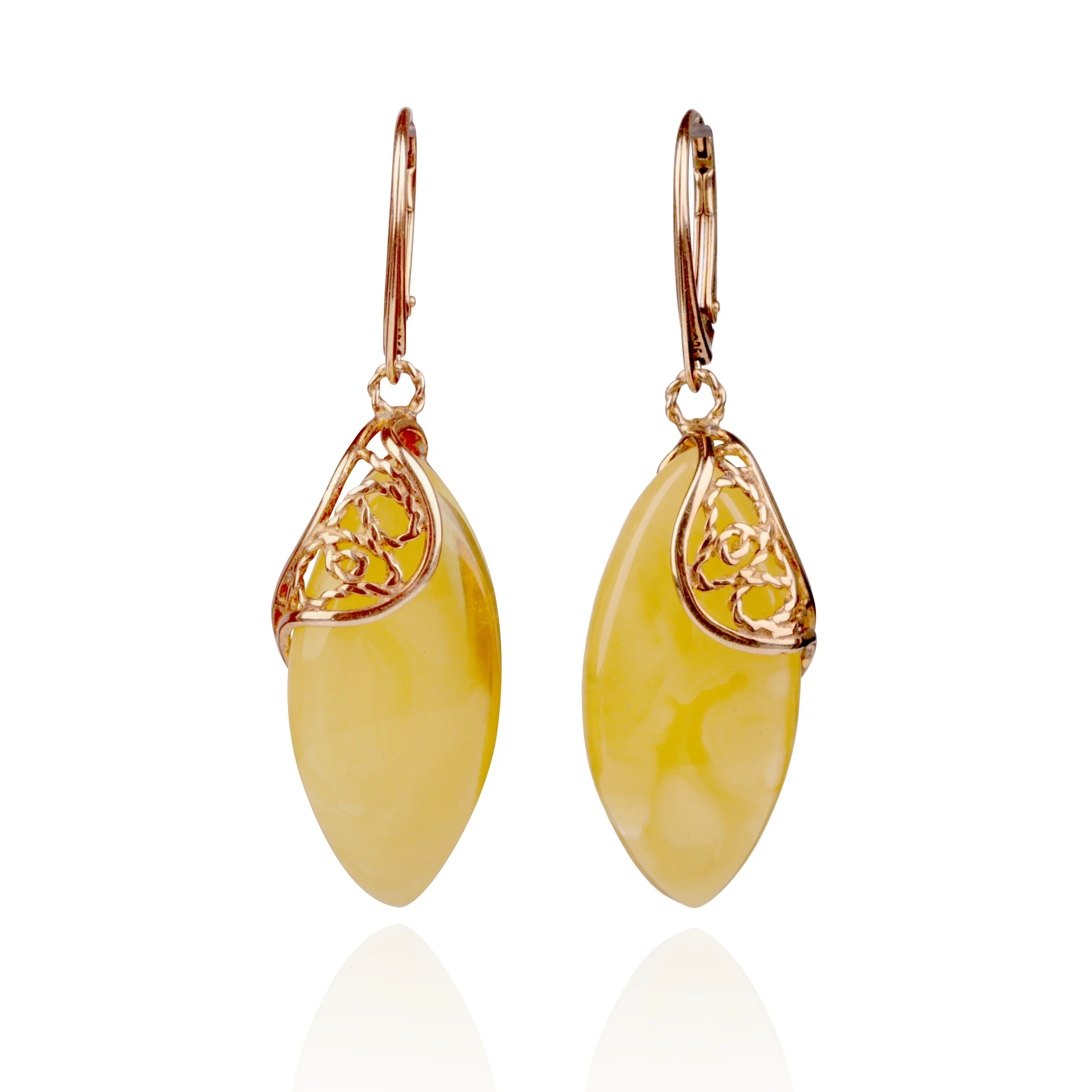 

Natural Gemstone Jewelry Yellow Amber Beeswax Dangle Earrings For Women