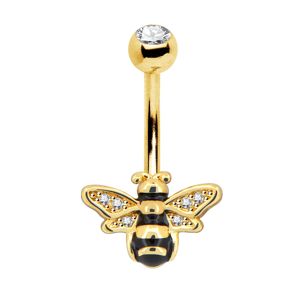

316L Stainless Steel Gold Bee Navel Rings Belly Button Rings Navel Piercing Body Jewelry