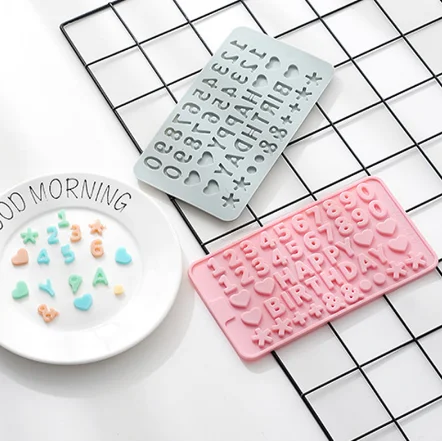 

3D Happy birthday with numbers sugar mold silicone letter shape chocolate candy mold DIY baking tool fondant resin mold, Pink