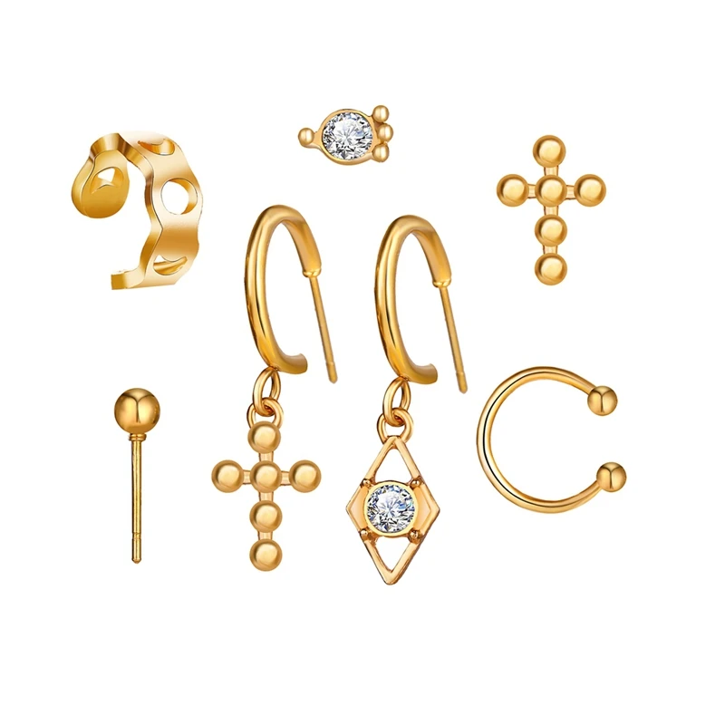 

Trendy Gold Plated Stud Earring Cross Dangle Crystal Earrings Jewelry Set for Women 2020, Gold plated and silver plated