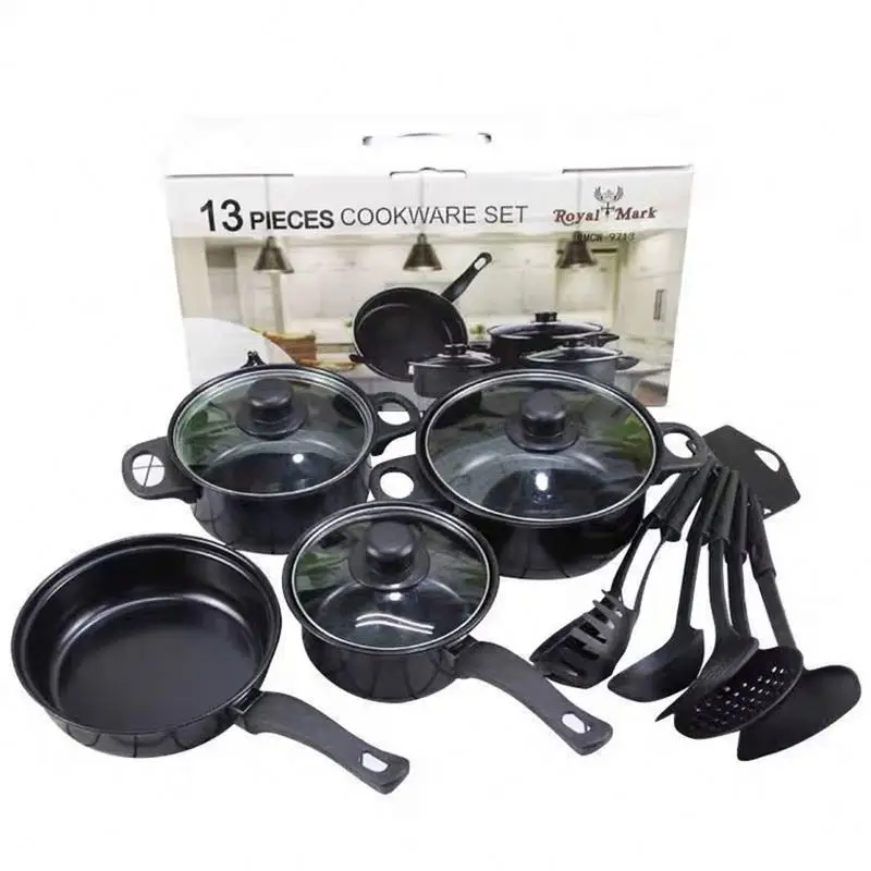 

Hot Selling Wholesale Forged 10 Pieces Fine Iron Cookware Black Kitchen Non Stick Pot Cookware Set