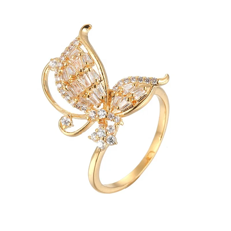 

Wholesale hot selling womens butterfly AAA zirconia gold jewelry rings