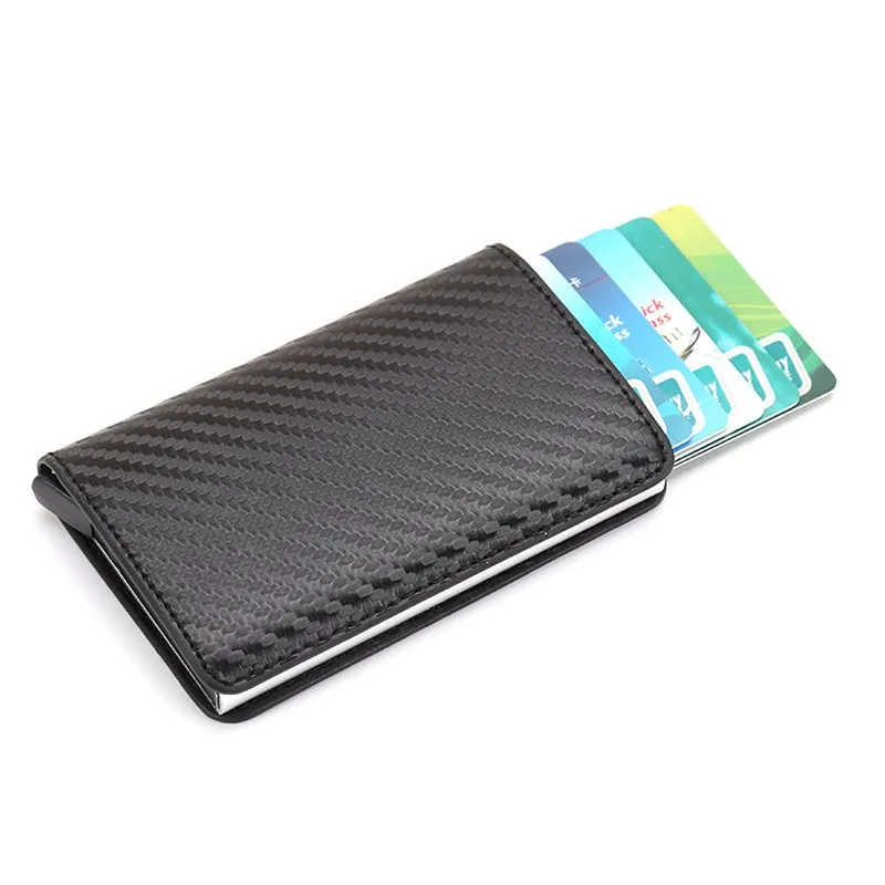 

Custom Logo Pop Up Aluminum Security Blanks Card Case Leather Credit Card Holder Wallet, Black, carbon black, red, blue, brown