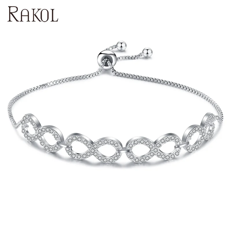 

RAKOL BP2027 Fashionable jewelry women cubic zirconia 8 endless shape 925 silver chain bracelet BP2027, As picture