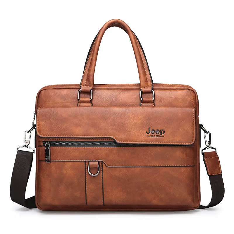 

Business Quality Tas Bahu Tote Bag Zippered Multi-Funct Shoulder Leather Bag Mens