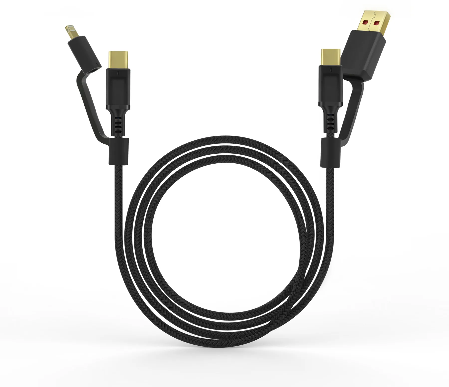 

2021 new arrivals usb 4 in 1 charger cable 5 V 2.4 type c 3 in 1 Fast Charging Cable data cables for iphone, Black