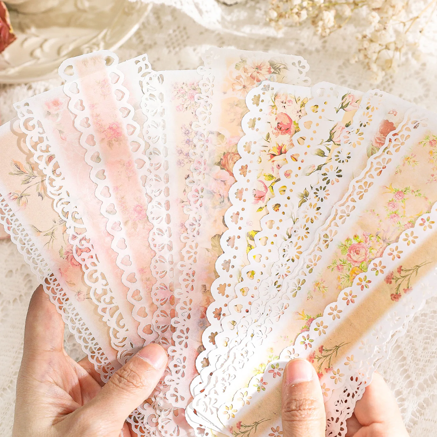 

10pieces/pack Long Lace Material Paper Soft Light Rongyu Series Split Page Notebook Diy Decorative Base Material 6 Models