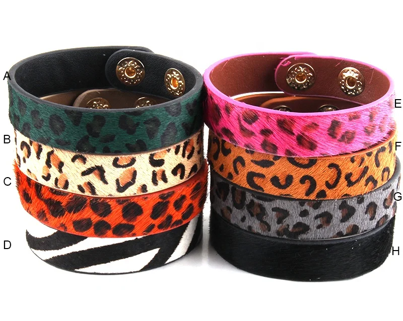 

Hot Sell Zebra Women Armbander Genuine Bracelet Real Leopard Horsetail Leather Wrap Bracelet Bangle