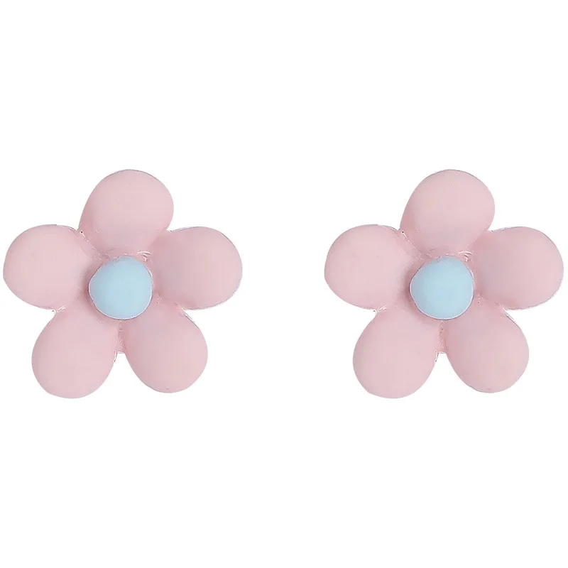 

Hyun Yafeng Earrings Candy Contrast Flower Earrings Female Korean Temperament Sweet Simple Joker Cute Earrings, Pink 925 silver, purple 925 silver