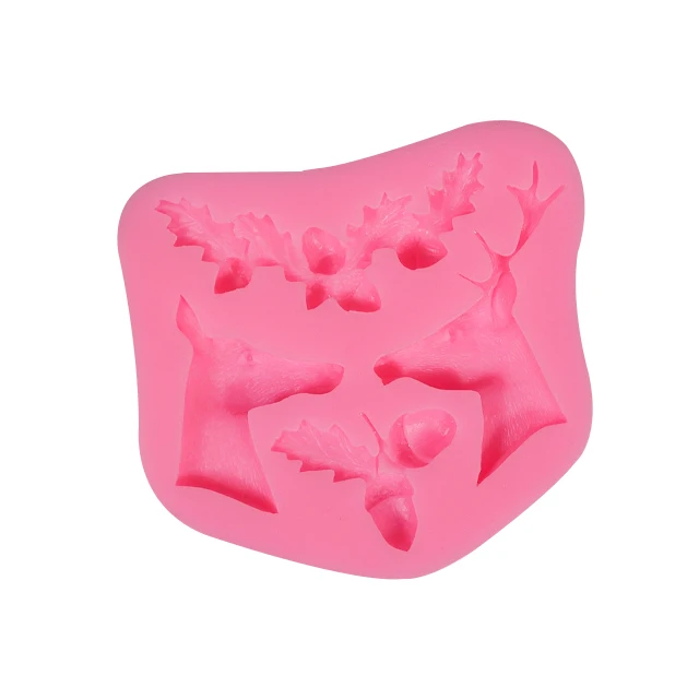 

Christmas silicone resin mold deer head pine nut antler chocolate mold for cake decoration, Pink