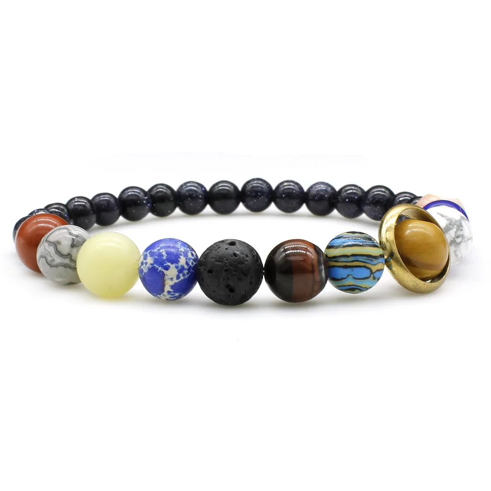 

Hot Selling Beaded Bracelets Natural Stone Night Sky Starlight Milky Way Shungite Planet Bead Bracelet, 3 types