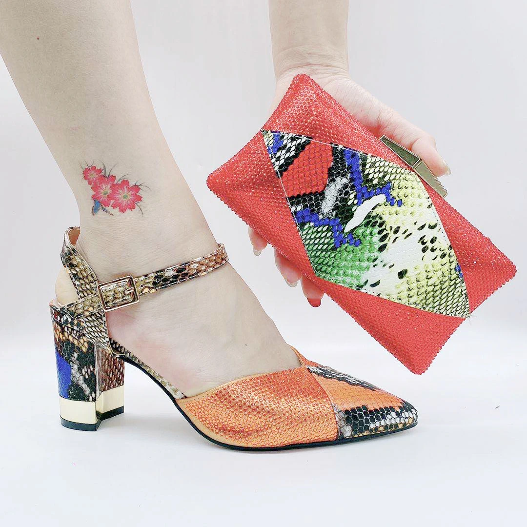 

Geriger Gegallel OEM Custom High Heel Shoes Matching Bag Set Snake Print African Black Women Italian Heels and Bag to Match