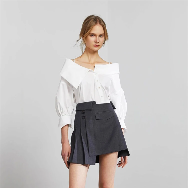 

Fast Shipping Camisas De Mujeres Off-Shoulder Camis Blouse Women Cotton Office Long Sleeve White Shirt And Tops