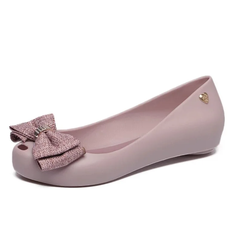 

JG3031 flat sole bow jelly shoes women