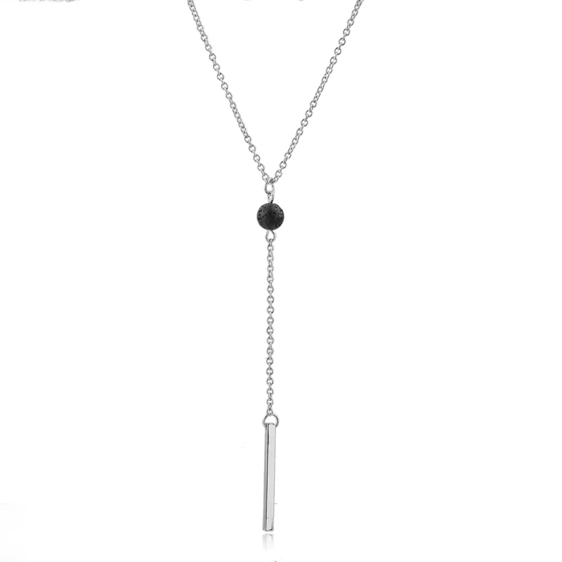 

Cheap natural lava Volcanic rock stone point pendant Platinum Plated Y necklace Alloy Rhinestone Long Chain Lariat Necklaces