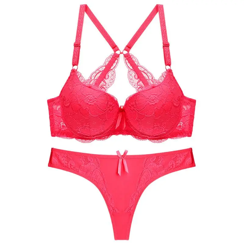 

European Sexy Lace Beauty Back Bra Bow Thongs Set, Picture show