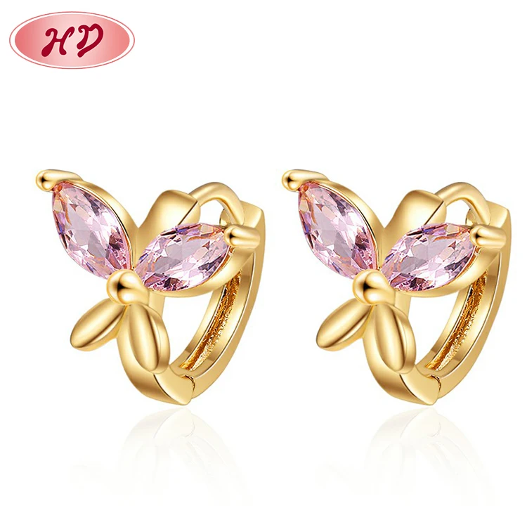 

2022 trending gift jewelry earing 18k gold plate butterfly zirconia huggie hoops women earrings