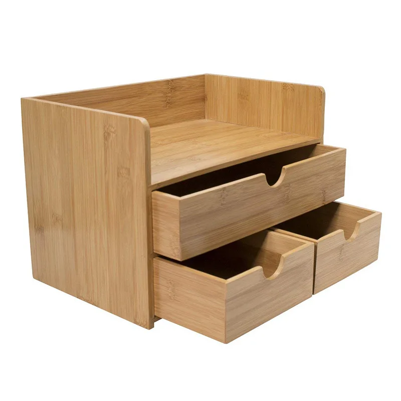 

WOODSPACE Bamboo three-layer shelf storage box office desktop storage box with drawer hotel bathroom toiletries storage