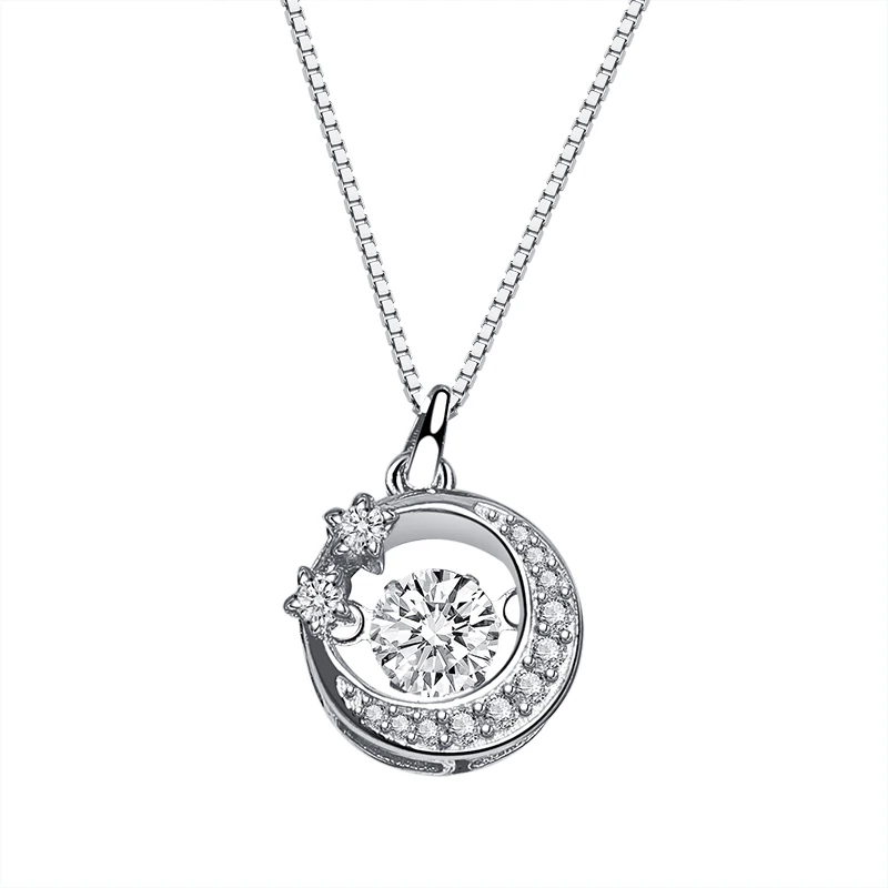 

925 Sterling Silver Fine Jewelry Round Brilliant Cut VVS Moissanite Pave Zircon Moon Star Pendant Necklace