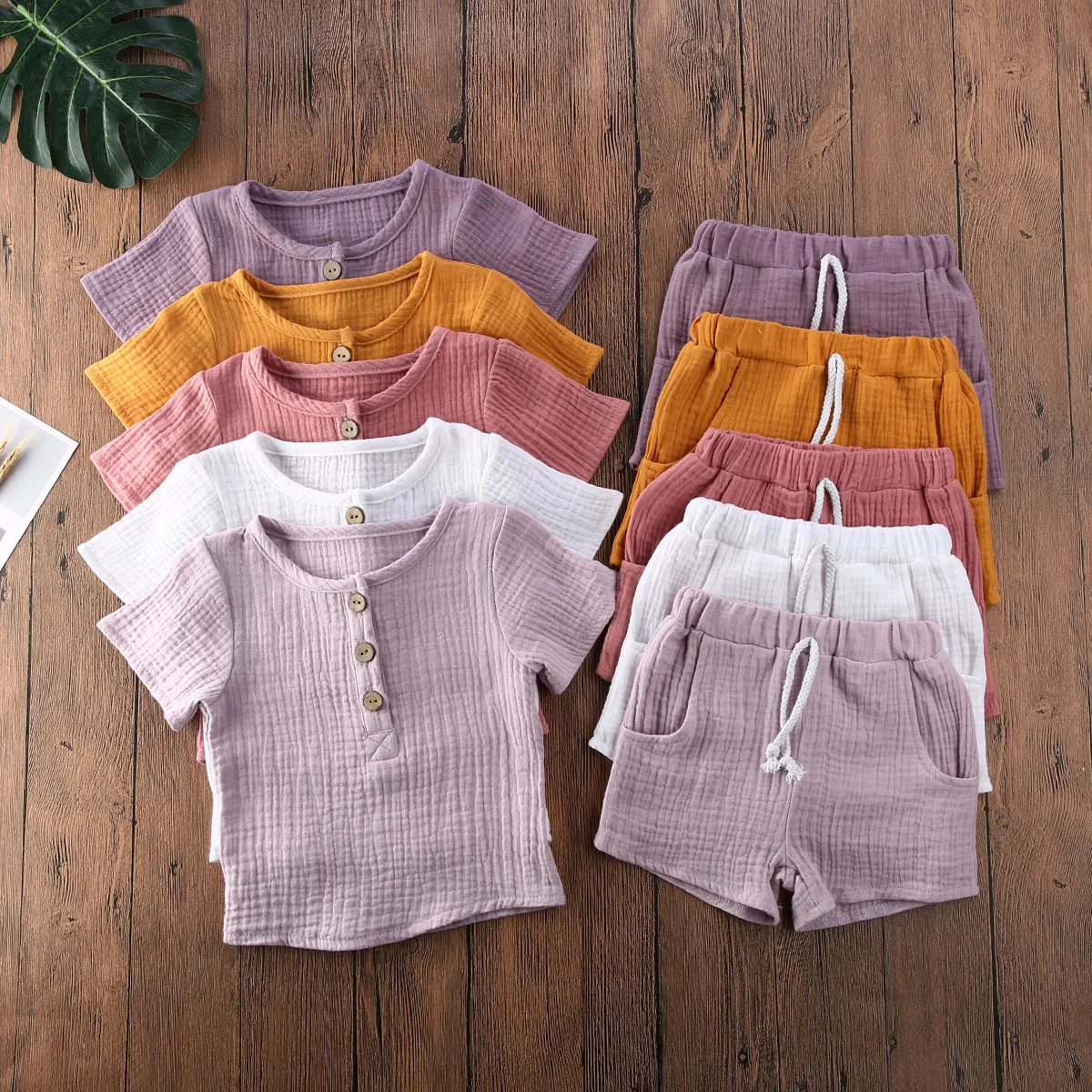 

MIOZING Toddler Kids Baby Boys Summer Casual Clothes Sets Solid Short Sleeve T-shirt Tops&Pants Outfit 2Pcs Set