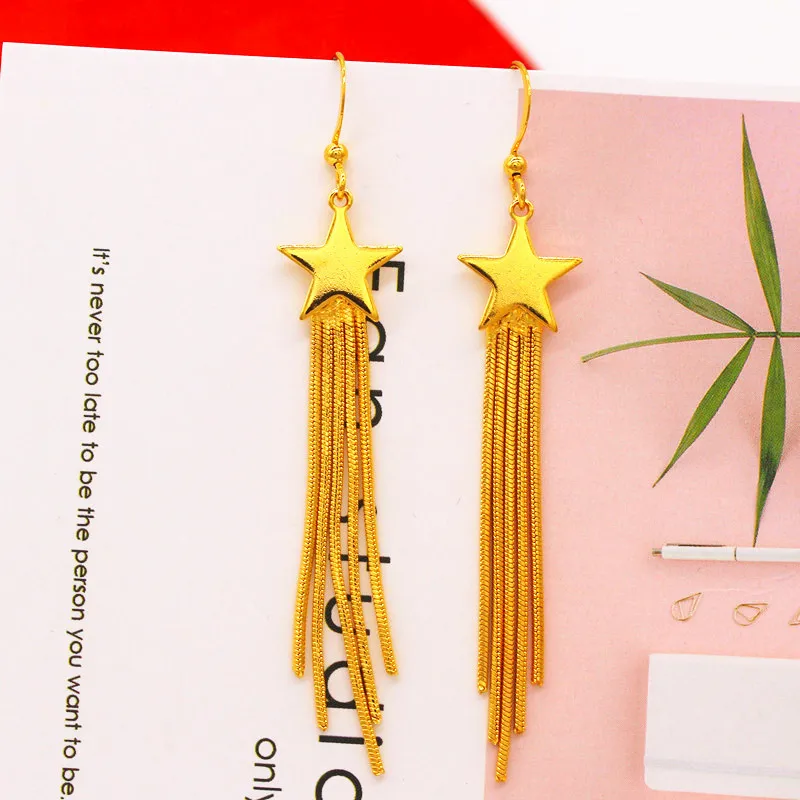 

Fivepointed Star Bow Tie Tassel Long Earrings Earrings Female Vietnamese Sand Gold Jewelry