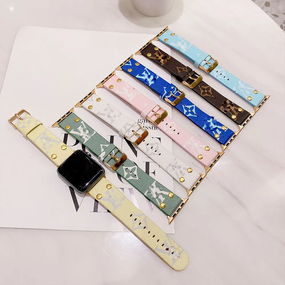 

Golden nail High Quality Watch Bands Strap Luxury 42mm 44mm i Watch Band Leather Apple Watch Band, Multi colors