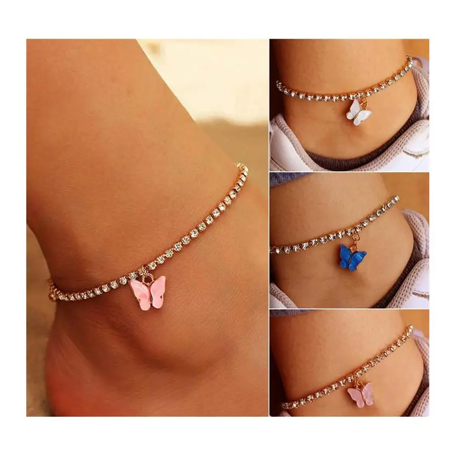 

Gold Color Butterfly Anklet Rhinestone Crystal Ankle Bracelet Boho Beach Anklets For Women Sandals Foot Bracelets Female Jewelry