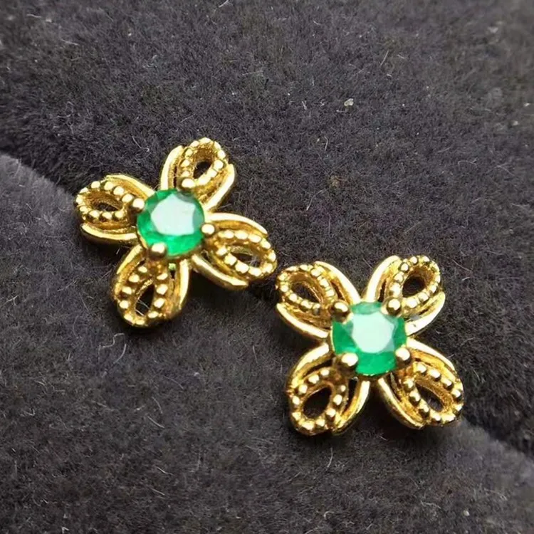 

hot sale minimalist gemstone jewelry with wholesale price 18k gold 0.35ct Zambia natural green emerald stud earring for women