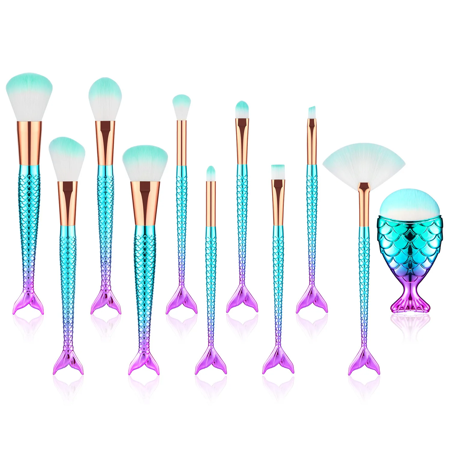 

3D Fish Scale Makeup Brushes Set 11pcs Cosmetic Brushes Eyeshadow Eyeliner Blush Brush