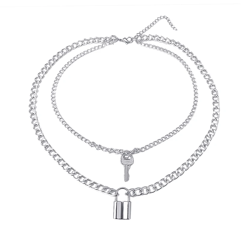 

New Arrival Charming Key Lock Pendant Stainless Steel Necklace For Women With Chain, 1colors