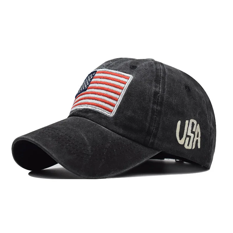 

Free shipping instock customizable USA flag letter embroidery washed cotton dad baseball cap hat gorras-al-por-mayor hombr 3d